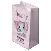 かわいいピンクのベビーゾウと水玉模様ベビーシャワー スモールペーパーバッグ (正面アングル)