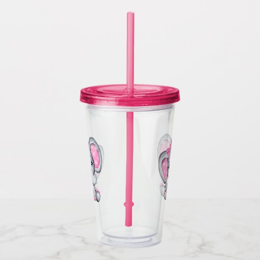 かわいいピンクのベビーゾウと水玉模様耳 アクリルタンブラー (右)