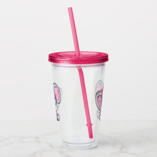 かわいいピンクのベビーゾウと水玉模様耳 アクリルタンブラー (左)