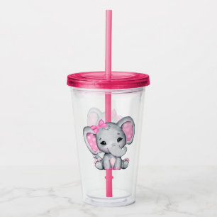 かわいいピンクのベビーゾウと水玉模様耳 アクリルタンブラー