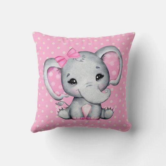 かわいいピンクのベビーゾウと水玉模様耳 クッション (裏面)