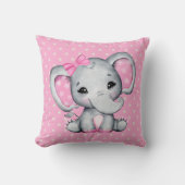 かわいいピンクのベビーゾウと水玉模様耳 クッション (正面)