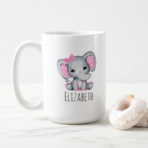かわいいピンクのベビーゾウと水玉模様耳 コーヒーマグカップ
