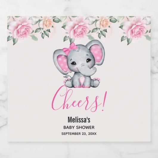 かわいいピンクのベビーゾウと水玉模様耳 ビールラベル (シングルラベル)