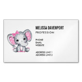 かわいいピンクのベビーゾウと水玉模様耳 マグネット名刺 (正面)