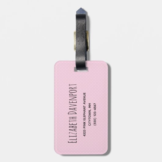 かわいいピンクのベビーゾウと水玉模様耳 ラゲッジタグ (裏面縦)