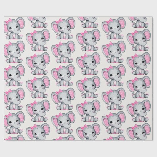 かわいいピンクのベビーゾウと水玉模様耳 ラッピングペーパー (フラット)