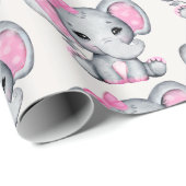 かわいいピンクのベビーゾウと水玉模様耳 ラッピングペーパー (ロールコーナー)