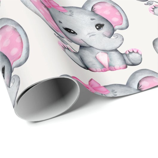 かわいいピンクのベビーゾウと水玉模様耳 ラッピングペーパー (ロールコーナー)