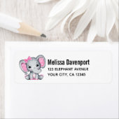 かわいいピンクのベビーゾウと水玉模様耳 ラベル (インサイチュ)