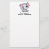 かわいいピンクのベビーゾウと水玉模様耳 便箋 (正面)