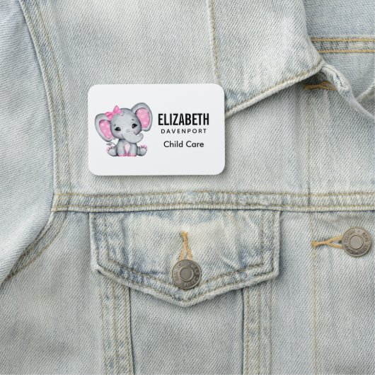 かわいいピンクのベビーゾウと水玉模様耳 名札 (インサイチュ)