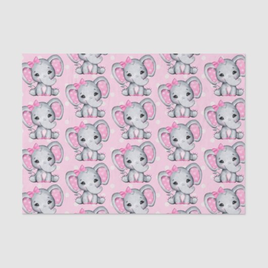 かわいいピンクのベビーゾウと水玉模様耳 薄葉紙 (正面)