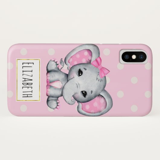 かわいいピンクのベビーゾウと水玉模様耳 Case-Mate iPhoneケース (裏面(横))