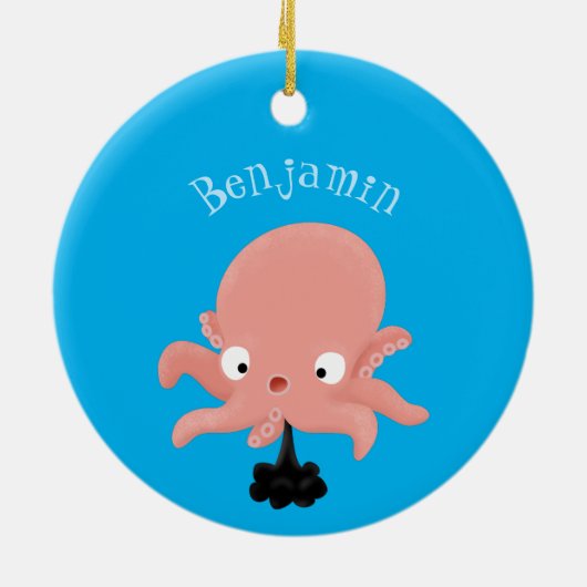 かわいいピンクのベビータコ漫画のユーモア セラミックオーナメント (裏面)