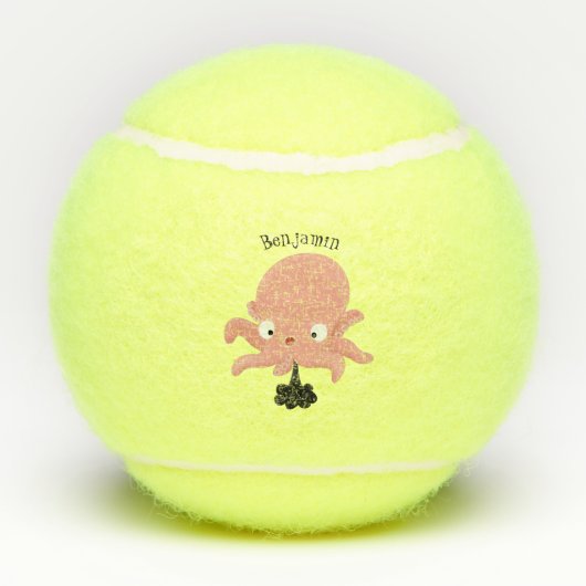 かわいいピンクのベビータコ漫画のユーモア テニスボール (裏面)