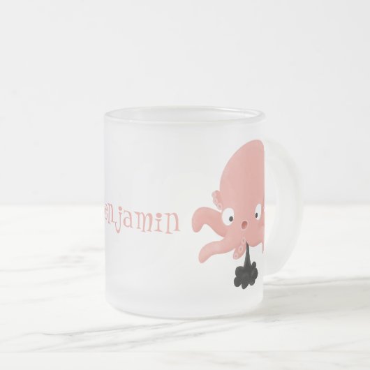 かわいいピンクのベビータコ漫画のユーモア フロストグラスマグカップ (正面右)