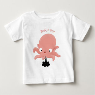 かわいいピンクのベビータコ漫画のユーモア ベビーTシャツ