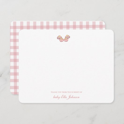 かわいいピンクのベビーブーティガール サンキューカード (正面/裏面)