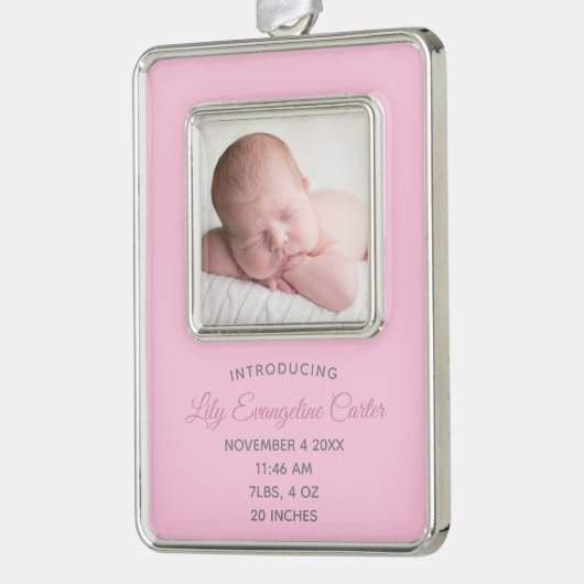 かわいいピンクのベビー生まれたばかりの写真記念ギフト シルバープレートフレームオーナメント (左)