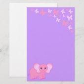 かわいいピンクのベビー象および蝶文房具 便箋 (正面/裏面)