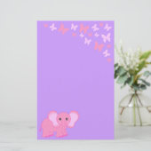 かわいいピンクのベビー象および蝶文房具 便箋 (スタンド正面)