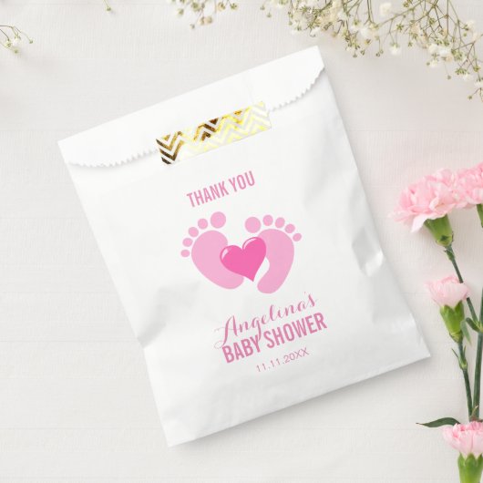 かわいいピンクのベビー足ハートガールベビーシャワー フェイバーバッグ (封をした状態)