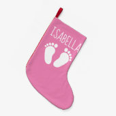 かわいいピンクのベビー足フリース第1回クリスマスストッキング スモールクリスマスストッキング (正面 (吊り時))
