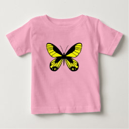 かわいいピンクのベビーTシャツ 黄色の蝶のグラフィック ベビーTシャツ
