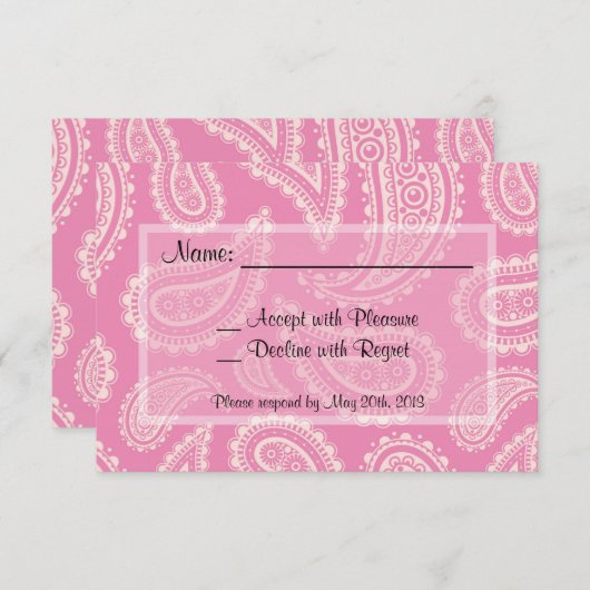 かわいいピンクのペイズリーの女の子のベビーシャワーRSVPカード 出欠カード (正面/裏面)