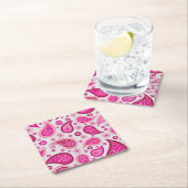 かわいいピンクのペイズリー模様 スクエアペーパーコースター (インサイチュ)