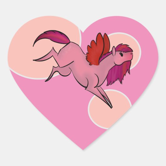 かわいいピンクのペガサスハート型ステッカー ハートシール (正面)