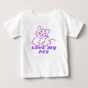 かわいいピンクのペット猫が大好き ベビーTシャツ