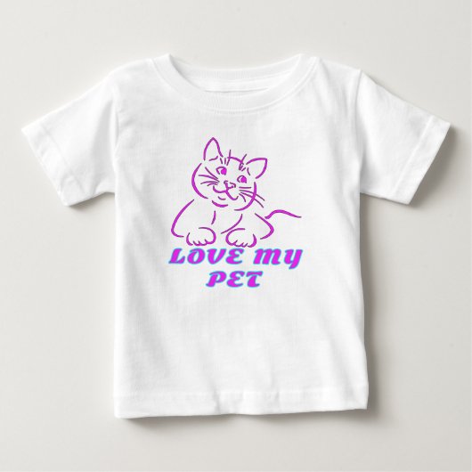 かわいいピンクのペット猫が大好き ベビーTシャツ (正面)