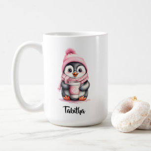 かわいいピンクのペンギンのクリスマスをパーソナライズ コーヒーマグカップ
