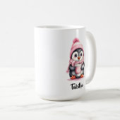 かわいいピンクのペンギンのクリスマスをパーソナライズ コーヒーマグカップ (正面右)