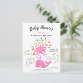 かわいいピンクのホエーカラフルルの女の子ベビーシャワー インビテーションポストカード (スタンド正面)