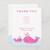かわいいピンクのホエールガールベビーシャワーサンキューカード サンキューカード (正面/裏面)