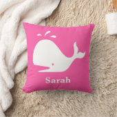 かわいいピンクのホエールシーライオンのホワイトネーム クッション (ブランケット)