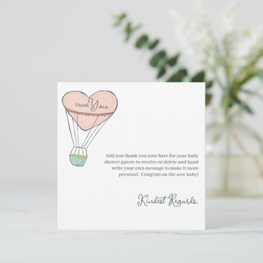 かわいいピンクのホットエアバルーン女の子の赤ちゃんシャワー サンキューカード (スタンド正面)