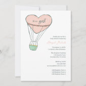 かわいいピンクのホットエアバルーン女の子の赤ちゃんシャワー 招待状 (正面)