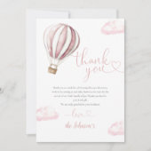 かわいいピンクのホットエアバルーン赤ちゃんシャワー サンキューカード (正面)