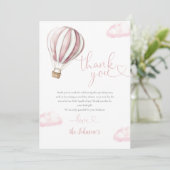 かわいいピンクのホットエアバルーン赤ちゃんシャワー サンキューカード (スタンド正面)