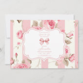 かわいいピンクのボウのブライダルシャワー 招待状 (正面)