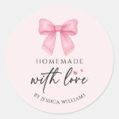 かわいいピンクのボウコケットの手作りグッズ ラウンドシール (正面)
