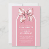 かわいいピンクのボウベイビーシャワー 招待状 (正面)