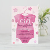 かわいいピンクのボディスーツの赤ちゃんシャワー 招待状 (スタンド正面)