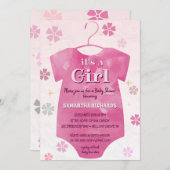 かわいいピンクのボディスーツの赤ちゃんシャワー 招待状 (正面/裏面)