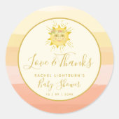 かわいいピンクのボホ虹の光のサンシャインベビーシャワー ラウンドシール (正面)