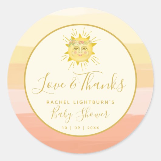 かわいいピンクのボホ虹の光のサンシャインベビーシャワー ラウンドシール (正面)